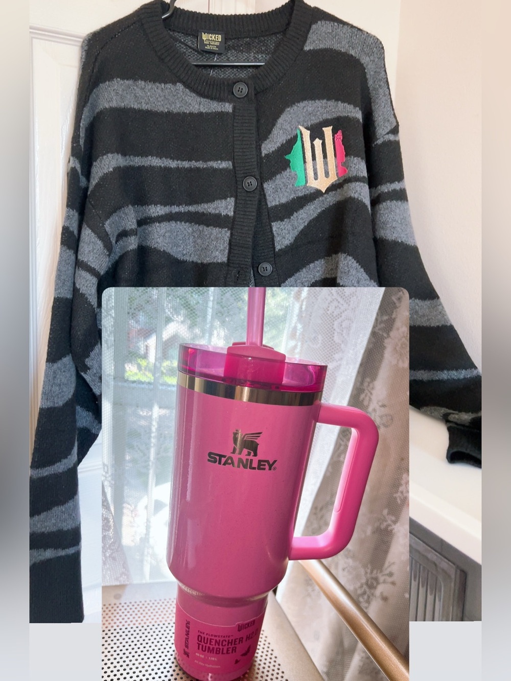 Wicked Bundle Set! Cute cozy Cardigan & Stanley Glinda 40oz Cup NWT